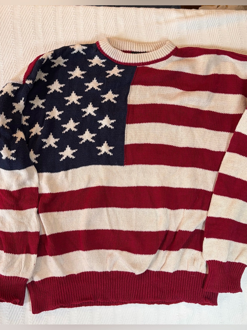 Vintage 90s Structure Sweater XL American Flag Knit Cotton Men’s/Unisex Stripe